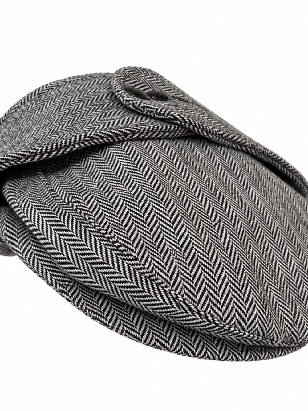 Vintage Herringbone Wool Blend Newsboy Cap Grey Black L/G Made in Korea